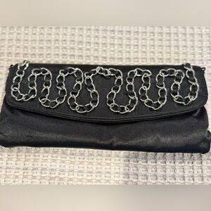 Black Clutch Purse with Silver Chain Detail